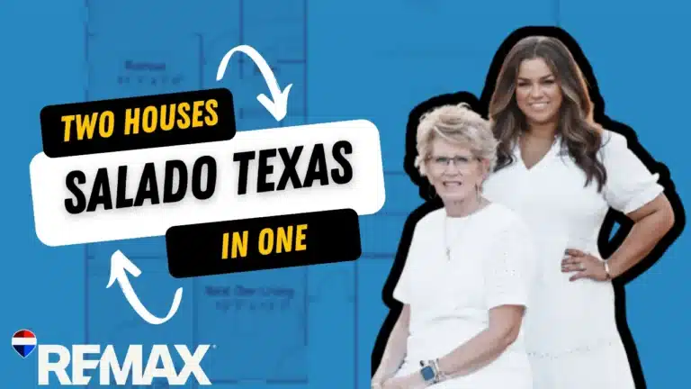 two woman together with text saying two houses in one, salado texas